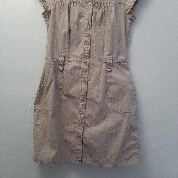 Iz Byer California Button Down Shirt Dress Tan Cotton Spandex Blend Medium - Picture 3 of 14